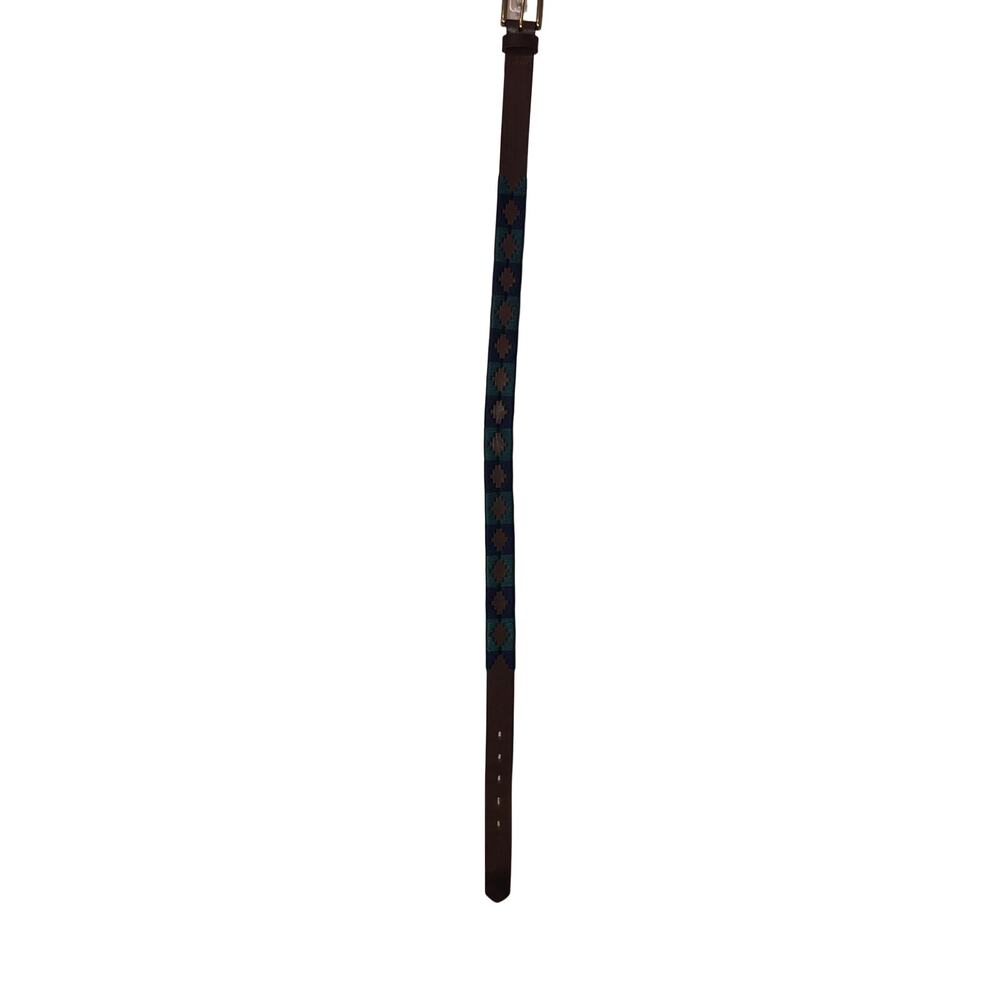 Sid Mashburn Polo Belt Brown Leather Blue Green 32" Southwestern Equestrian Mens - Picture 5 of 5